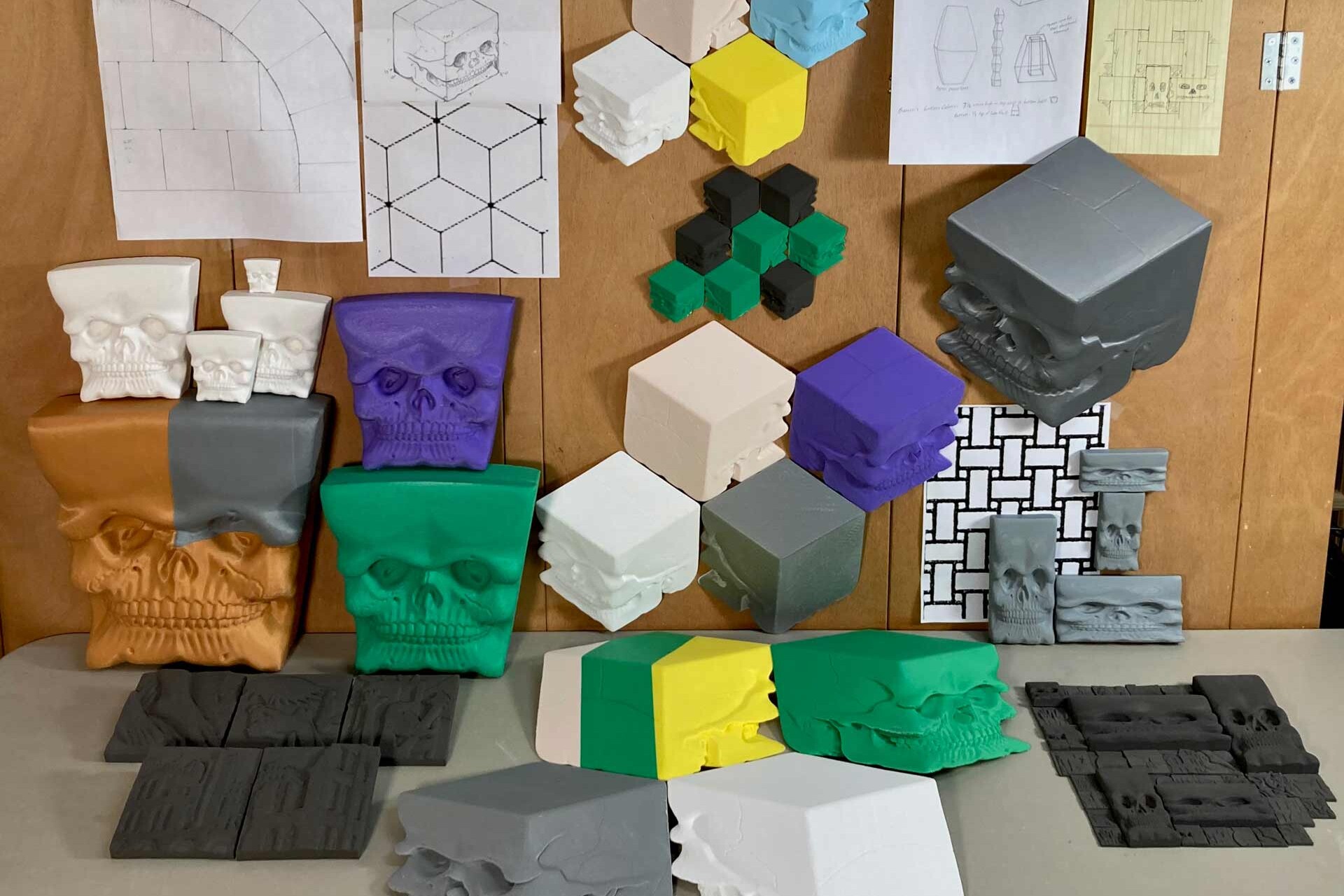 Various alterations of Cube Skull Tile designs